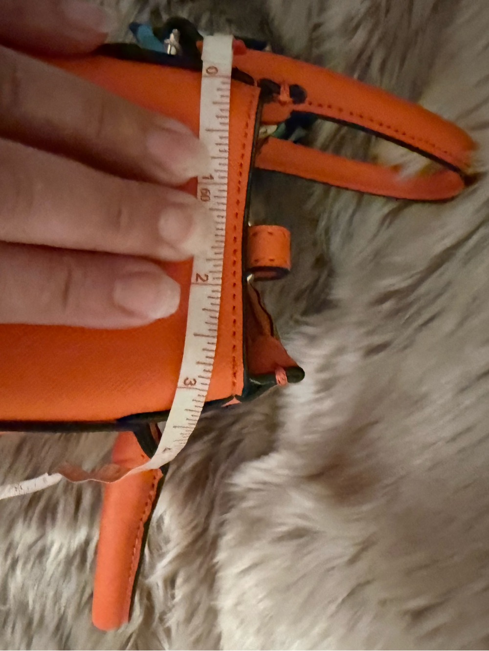 Trina Turk Orange Handbag with Blue Scarf and Interior and Gold Accents - Picture 11 of 11